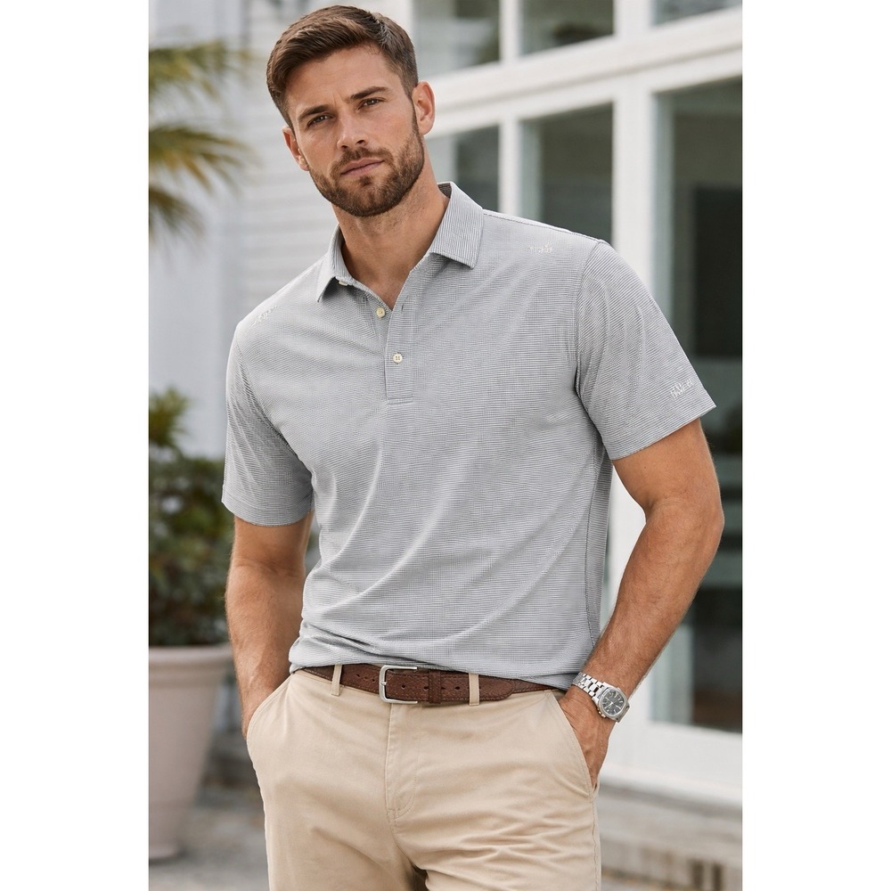 peter millar polo xl Gray Striped Quiet Luxury Old Money Golfcore Coastal Preppy